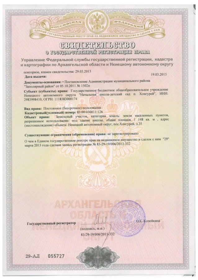 Свидетельства о государственной регистрации права
