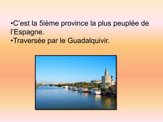 •C’est la 5ième province la plus peuplée de
l’Espagne.
•Traversée par le Guadalquivir.
 