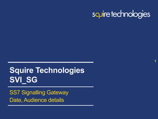 www.squire-technologies.com
SS7 Signalling Gateway
Date, Audience details
1
Squire Technologies
SVI_SG
 