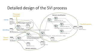 Detailed design of the SVI process
Phenotype to genes
Variant selection
Variant classification
Patient
variants
GeneMap
ClinVar
Classified variants
Phenotype
hypothesis
 