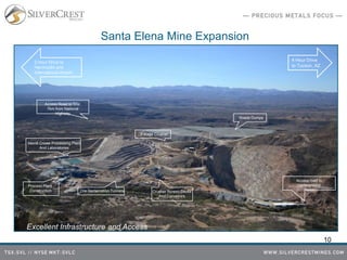 Santa Elena Mine Expansion
1. SANTA ELENA HIGH GRADE OPEN PIT
10
Access Road to Site;
7km from National
HIghway
Access road to
Underground
Portal
3-stage Crusher
Waste Dumps
Crusher Screen Decks
And Conveyors
Process Plant
Construction
Merrill Crowe Processing Plant
And Laboratories
Ore Reclamation Tunnels
4 Hour Drive
to Tucson, AZ
2 Hour Drive to
Hermosillo and
International Airport
Excellent Infrastructure and Access
 