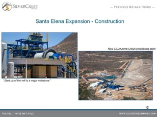 12
Santa Elena Expansion - Construction
New CCD/Merrill Crowe processing plant
“Start up of the mill is a major milestone.”
 
