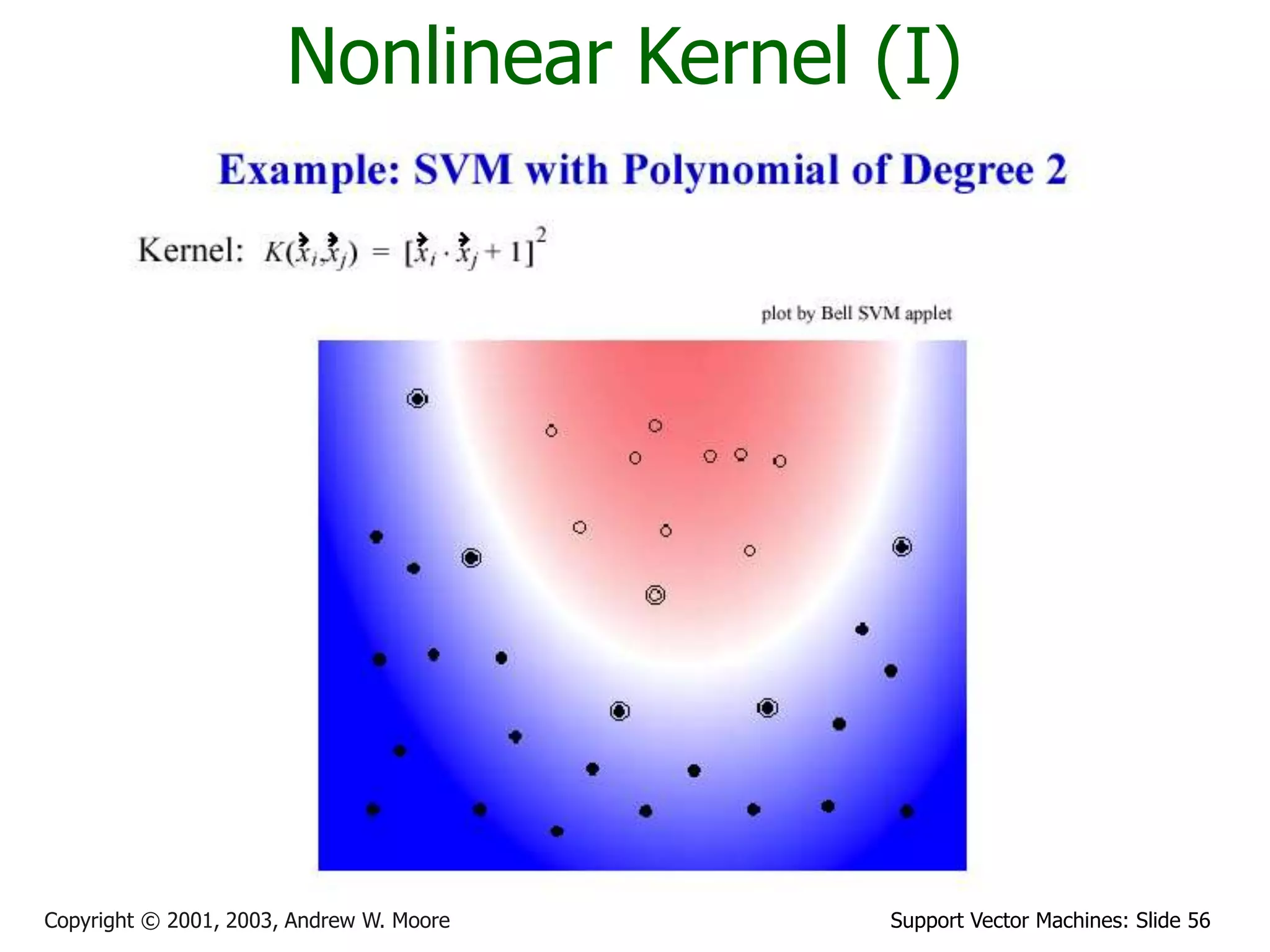 Support Vector Machines: Slide 56
Copyright © 2001, 2003, Andrew W. Moore
Nonlinear Kernel (I)
 