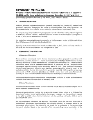 Silvercorp Metals Financial Statement | PDF