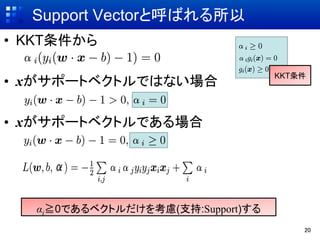 Support VectorȺФ	
?? KKT

                                      KKT	
?? xݩ`ȥ٥ȥǤϤʤ

?? xݩ`ȥ٥ȥǤ

	


     iR0Ǥ٥ȥ򿼑](֧:Support)
                   	
                                           20	
 