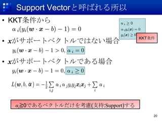 Support VectorȺФ
? KKT

                                   KKT
? xݩ`ȥ٥ȥǤϤʤ

? xݩ`ȥ٥ȥǤ




  iR0Ǥ٥ȥ򿼑](֧:Support)
                                       20
 