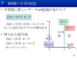 SVMӋ(3)
? ѧ¤ǩ`x=(2,0)飿


                x2
                          ƽ


                                饹
                        (1,1)
? ä줿ƽ
                (0,1)
                ؓ饹
                                (2,0)
                                             x1



                                        23
 