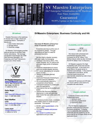SV Maestro Enterprises: Business Continuity