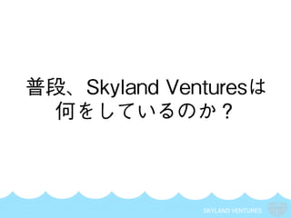 SKYLAND VENTURES
普段、Skyland Venturesは
何をしているのか？
 