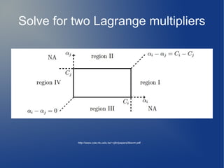 Solve for two Lagrange multipliers
http://www.csie.ntu.edu.tw/~cjlin/papers/libsvm.pdf
 