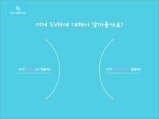 이제 SVN에 대해서 알아볼까요?




이건 여러분의 컴퓨터!        이건 SVN 서버 컴퓨터!
 