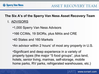 The Six A’s of the Sperry Van Ness Asset Recovery Team ,[object Object],[object Object],[object Object],[object Object],[object Object],[object Object]