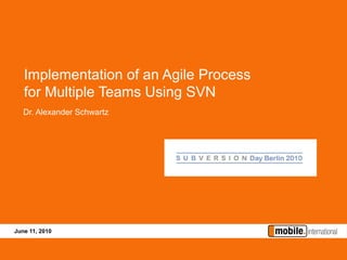 Implementation of an Agile Process
   for Multiple Teams Using SVN
   Dr. Alexander Schwartz




June 11, 2010
 