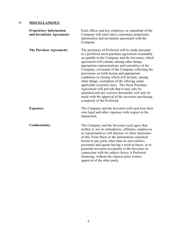 proprietary information agreement template sle silicon valley series a term sheet from dla piper proprietary information agreement template sle silicon valley series a term sheet from dla piper