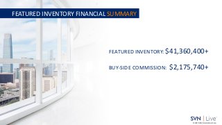 www.svn.com
PAGE |
© 2019 SVN International Corp.
FEATURED INVENTORY: $41,360,400+
BUY-SIDE COMMISSION: $2,175,740+
FEATUR...