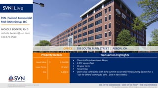 Lease Value $
Lease Terms
Size
Transaction Highlights
Property Details
50% OF THE COMMISSION | 100% OF THE TIME* | THE SVN...