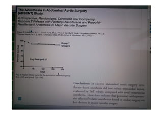 Conclusion
 Les anesthésiques volatils sont utilisés chez plus de 90 % des patients bénéficiant
d’une AG
 Produits plus maniables et moins toxiques
 Faible solubilité :
◊ Maniabilité : stabilité hémodynamique
◊ Elimination rapide : réveil +++
 Le sévoflurane est l’agent idéal pour l’induction inhalatoire/
◊Simplicité d’emploi
◊Agent hypnotique unique : induction et entretien
 Ils sont de plus en plus sûrs à condition de bien les connaître
Tourner la molette de la cuve n’est pas le savoir faire du métier
 