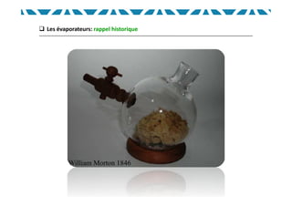  Les évaporateurs: rappel historique
William Morton 1846
 
