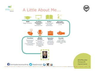 @SVPBoulder
#nonprofit
#governance/emilydavisconsulting /AskEmilyD
 