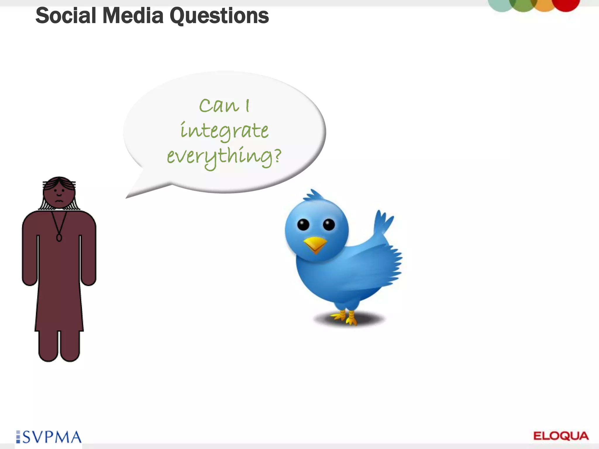 Social Media Questions


               Can I
             integrate
            everything?




16
 