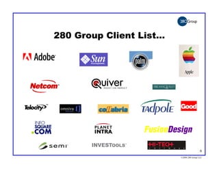 280 Group Client List…




                                          6
                         ©2004 280 Group LLC
 