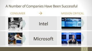 4
A Number of Companies Have Been Successful
CONSUMER  MISSION CRITICAL
Intel
Microsoft
 