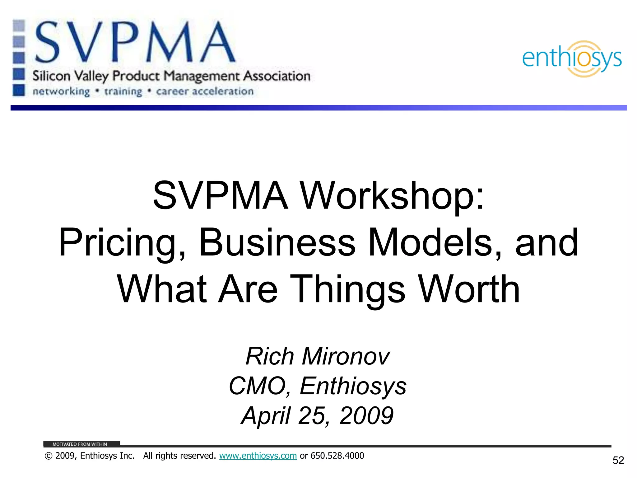 Pricing, Business Models, and What Things are Worth