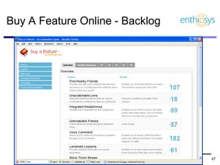 Buy A Feature Online - Backlog




 © 2009, Enthiosys Inc. All rights reserved. www.enthiosys.com or 650.528.4000
        ...