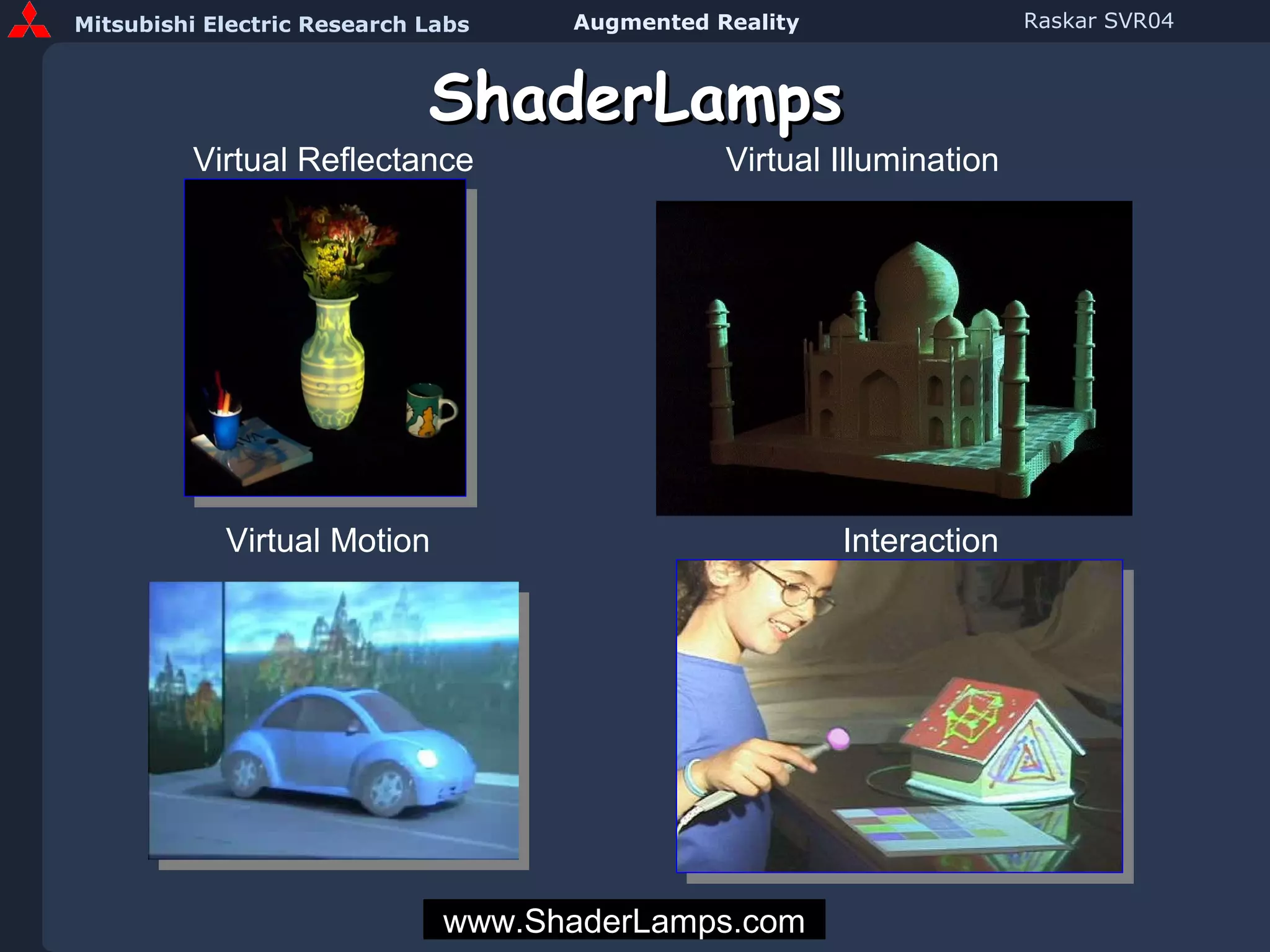 ShaderLamps Virtual Reflectance Virtual Illumination Interaction Virtual Motion www.ShaderLamps.com 