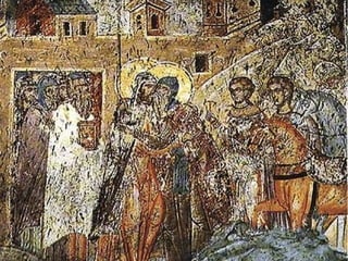 Анастасија оде у манастир Св. Богородице у Топлици, а Немања –
после две године које је провео у Студеници – крене и сам, за
својим сином, на Свету Гору...
Прошло је више од десет
година како је Сава отишао
на Свету Гору... И како га
отац није видео...
Дошао је дан неизмерне
радости – у манастиру
Ватопеду срели су се Сава и
Симеон... грлећи се и
плачући...
 