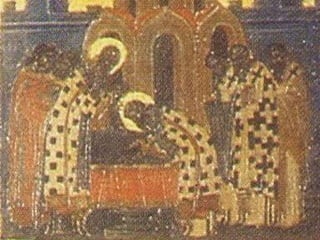 Тада су у нашој Цркви епископи били Грци... а уз то, у
Тада су у нашој Цркви епископи били Грци... а уз то, у
Србији је било доста проблема са западном црквеном
Србији је било доста проблема са западном црквеном
хијерархијом, која се мешала у државне и црквене послове...
хијерархијом, која се мешала у државне и црквене послове...
Сава је отишао у Малу Азију, у Никеју, град у којем је одржан
Сава је отишао у Малу Азију, у Никеју, град у којем је одржан
Први Васељенски Сабор - на којем је донет Символ Вере -
Први Васељенски Сабор - на којем је донет Символ Вере -
и тамо се срео са Васељенским Патријархом Манојлом и
и тамо се срео са Васељенским Патријархом Манојлом и
византијским царем Теодором...
византијским царем Теодором...
И Васељенски Патријарх га је рукоположио за
епископа, дајући самосталност Цркви у Србији...
Сава је постао први српски Архиепископ... Ово се
догодило 1219. године.
 