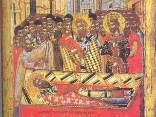 Краљ Владислав је организовао
Краљ Владислав је организовао
велику свечану литију, и тело свога
велику свечану литију, и тело свога
стрица Светог Саве је пренео у
стрица Светог Саве је пренео у
манастир Милешеву, своју
манастир Милешеву, своју
задужбину...
задужбину...
 