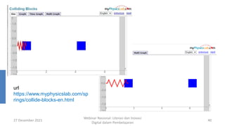 27 Desember 2021
Webinar Nasional: Literasi dan Inovasi
Digital dalam Pembelajaran
40
url
https://www.myphysicslab.com/sp
rings/collide-blocks-en.html
 