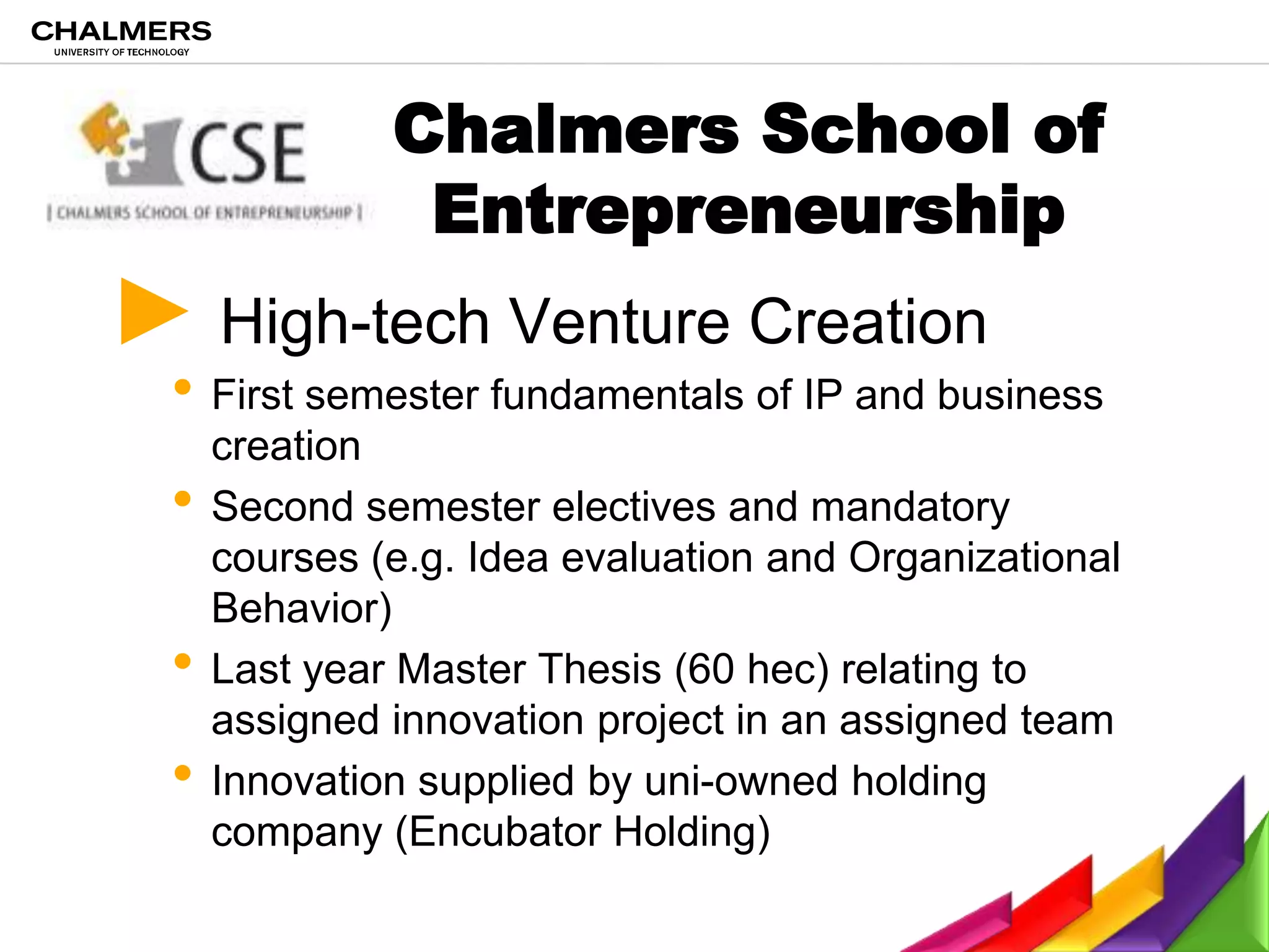 Chalmers School of Entrepreneurship High-tech Venture Creation 