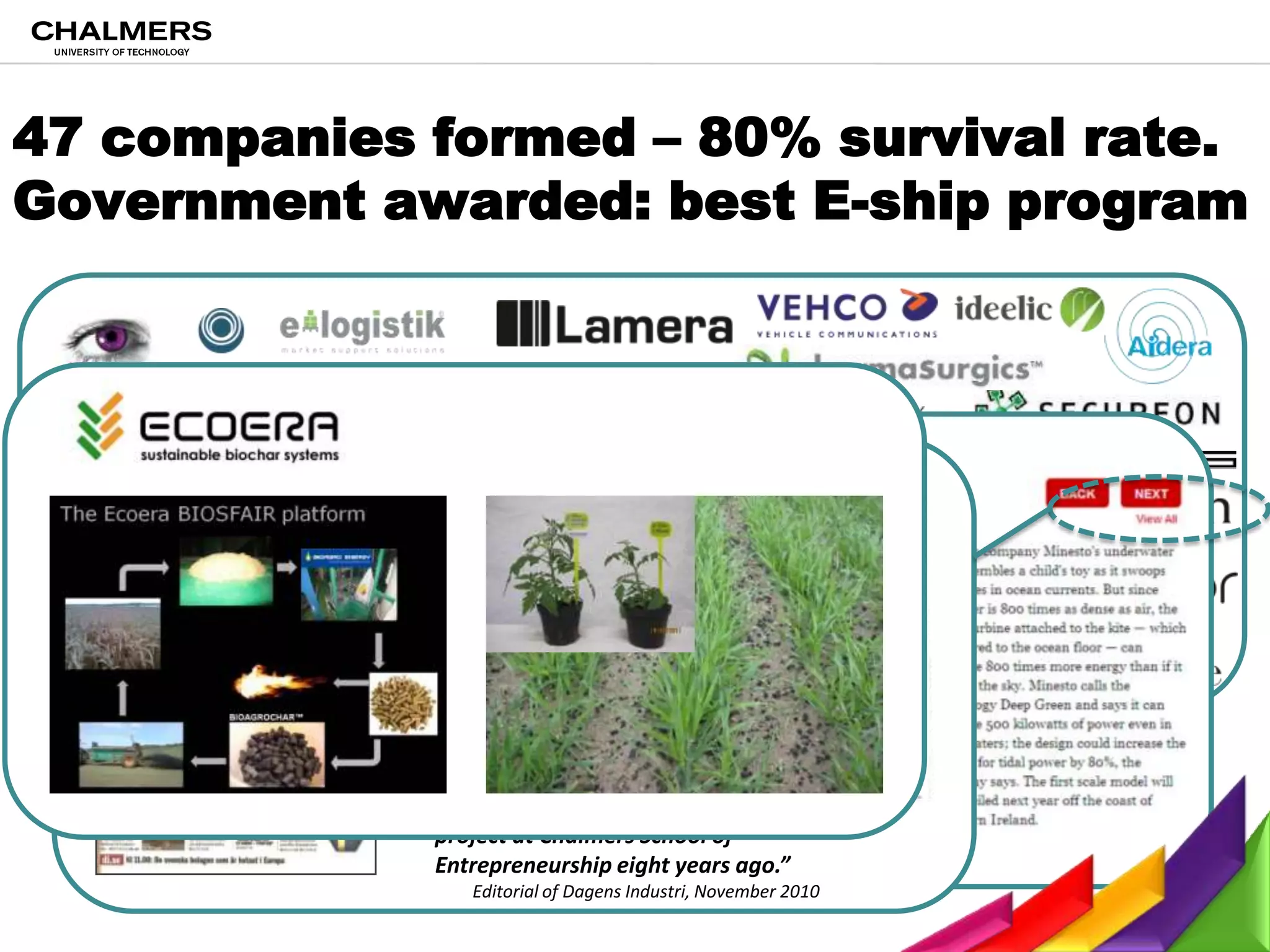 Innovation supplied by uni-owned holding company (Encubator Holding)Vision & GoalMarshall Plan for the PlanetUpgrade of ourcurrent system  for: 	A fast  transfer + implementation pipeline  for:Transfer of (truly) sustainabletechnologies    to:Emerging markets, via:Education-drivenentrepreneurshipin:Triple-helix setting with:localgovernment, academia and industry.