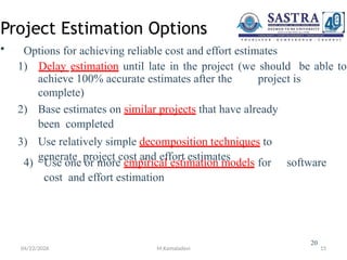 Comprehensive Estimation Techniques for Software Project Management | PPTX