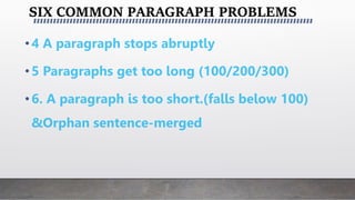 SIX COMMON PARAGRAPH PROBLEMS
•
•
•
 