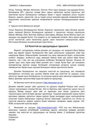 SW06D017- Ай - А А Ы
10
, , , , Э , .
-
, , ,
.
3.
,
. , , , , , ,
. ,
, , ,
.
2.4
. ,
,
, . 24
. .
,
. :
1. (http://www.open.ac.uk)
. Э
,
.
.
, , , CD-
ROM,
2. (http://www.pheonix.edu) 1976
. 3
.
 