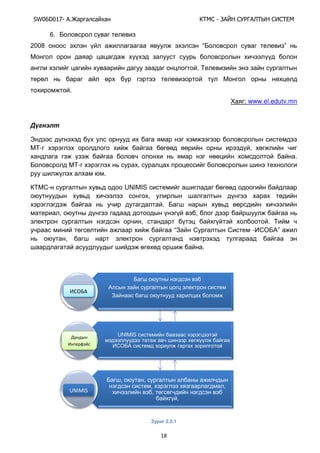 SW06D017- Ай - А А Ы
18
6.
200ү “ ”
.
.
: www.el.edutv.mn
ү э
Э
- ,
.
- ,
.
- UNIMIS
,
.
, ,
, .
“ - ”
,
.
2.5.1
UNIMIS
, ,
, ,
,
,
ИСО
Дундын
Инте фэй
UNIMIS
 
