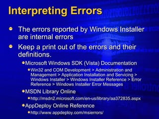 Troubleshooting the Windows Installer | PPT