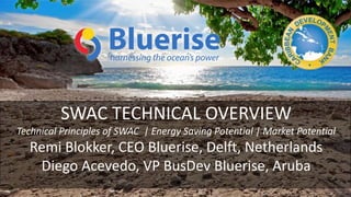 © Bluerise BV
SWAC TECHNICAL OVERVIEW
Technical Principles of SWAC | Energy Saving Potential | Market Potential
Remi Blokker, CEO Bluerise, Delft, Netherlands
Diego Acevedo, VP BusDev Bluerise, Aruba
 