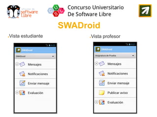SWADroid
Vista estudiante
●                        Vista profesor
                         ●
 