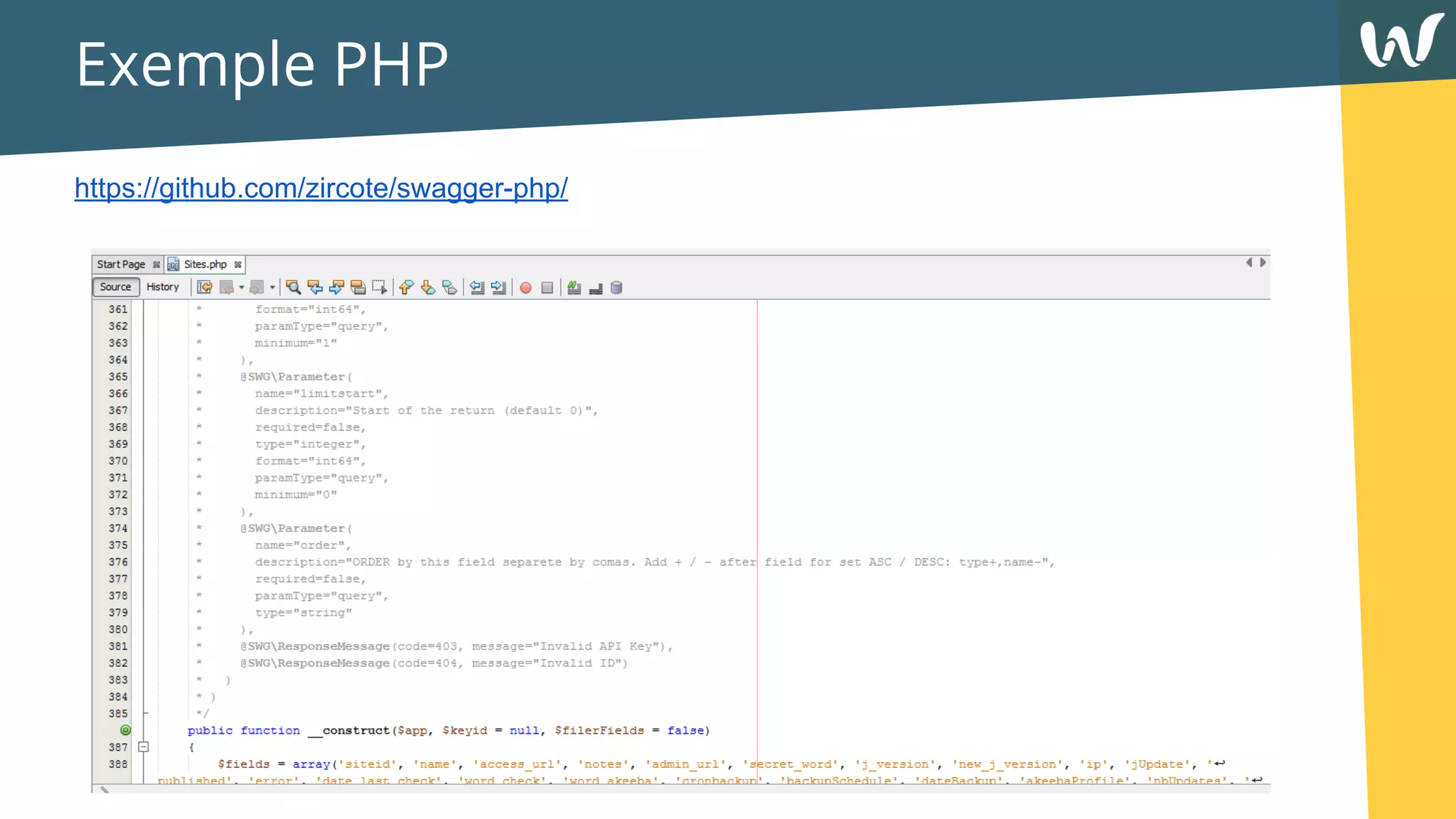 Exemple PHP
https://github.com/zircote/swagger-php/
 