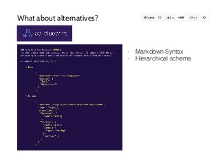 What about alternatives?
- Markdown Syntax
- Hierarchical schema
 