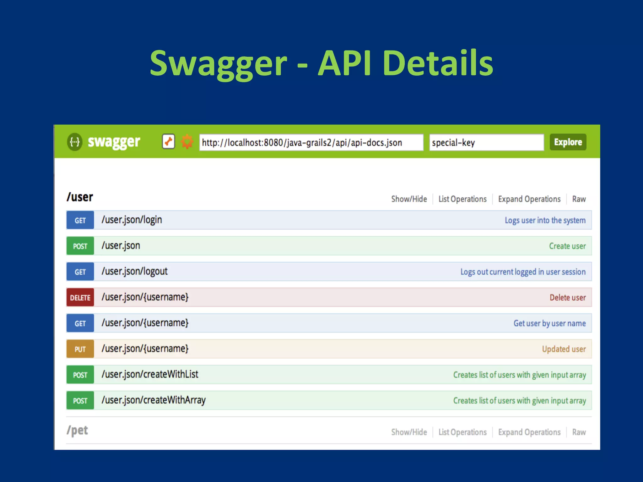 Swagger 
-­‐ 
API 
Details 
 