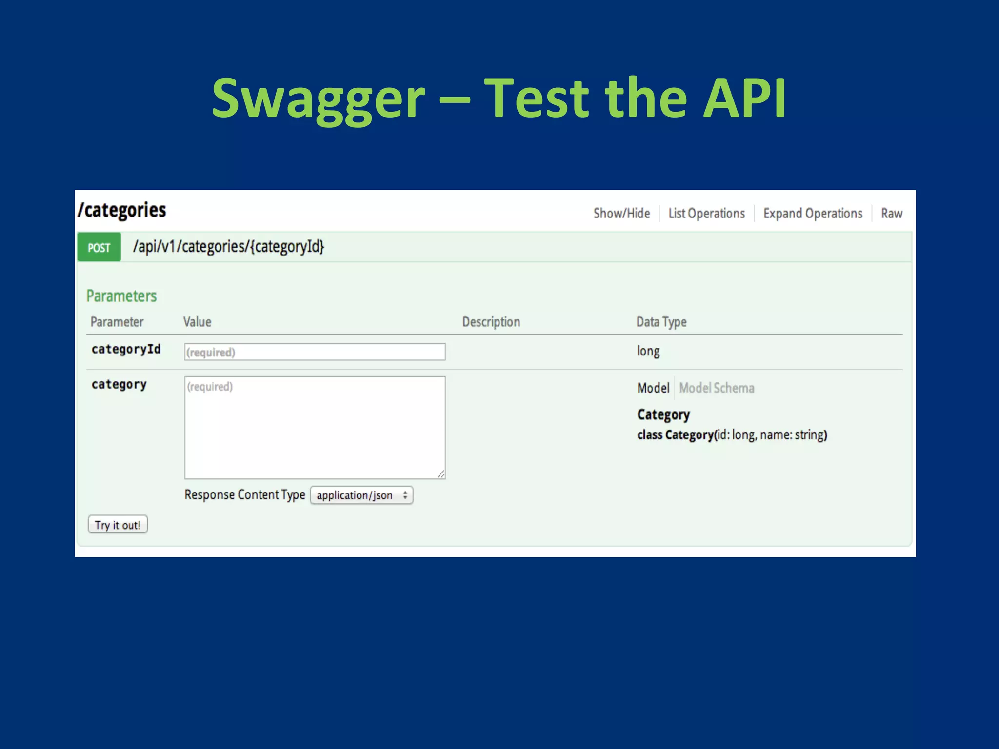 Swagger 
– 
Test 
the 
API 
 