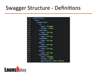Swagger	
  Structure	
  -­‐	
  Deﬁni>ons	
  
 
