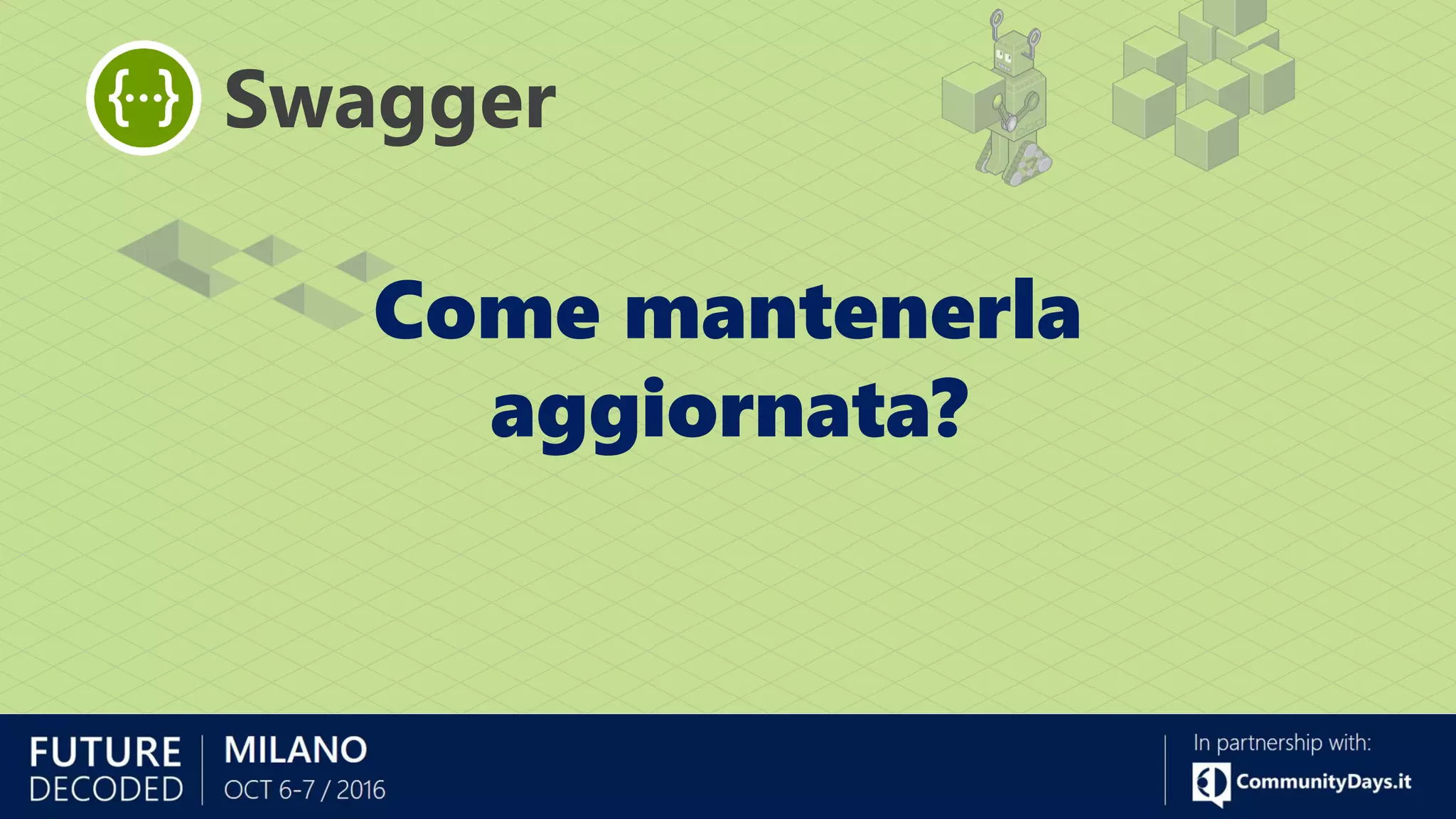 Come mantenerla
aggiornata?
Swagger
 