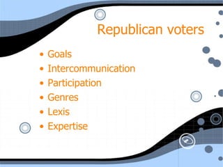 Republican voters Goals Intercommunication Participation Genres  Lexis Expertise 