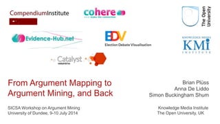 Brian Plüss
Anna De Liddo
Simon Buckingham Shum
From Argument Mapping to
Argument Mining, and Back
Knowledge Media Institute
The Open University, UK
SICSA Workshop on Argument Mining
University of Dundee, 9-10 July 2014
 